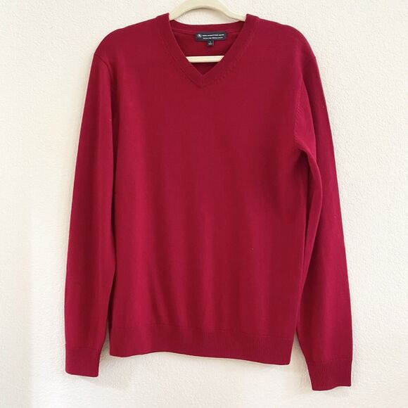 Hart Schaffner Marx Extra Fine Merino Wool Biella Yarn V Neck Sweater Size S Red - Picture 5 of 10